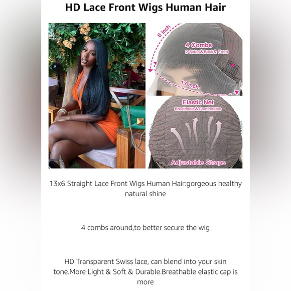 HUMAN HAIR 13x6 Straight HD Lace, Front Wig 180% Density, Baby Hair, Glueless - Picture 8 of 12